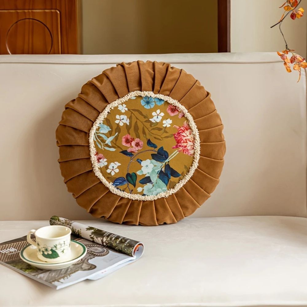 Floral Medley Velvet Round Cushion Autumn Bloom