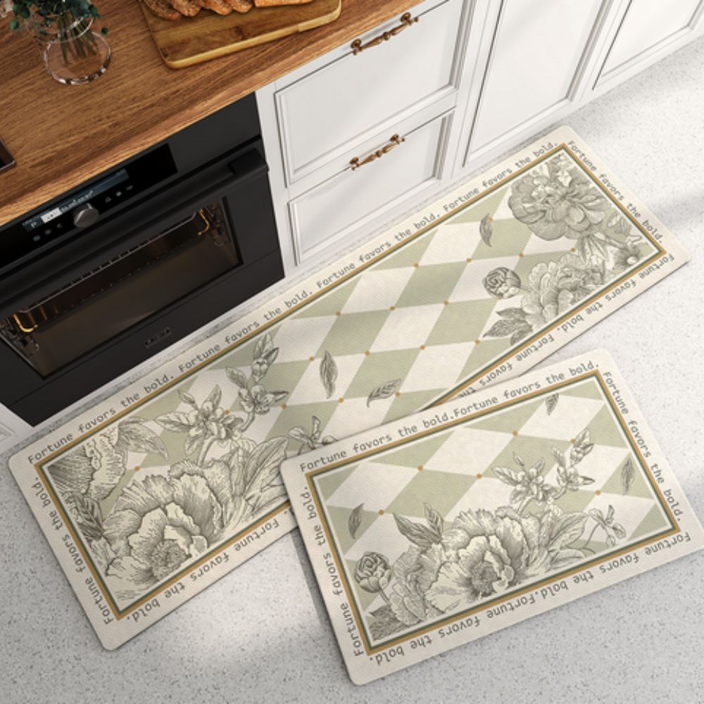 Floral Quick-Dry Kitchen Mat Botanical Script