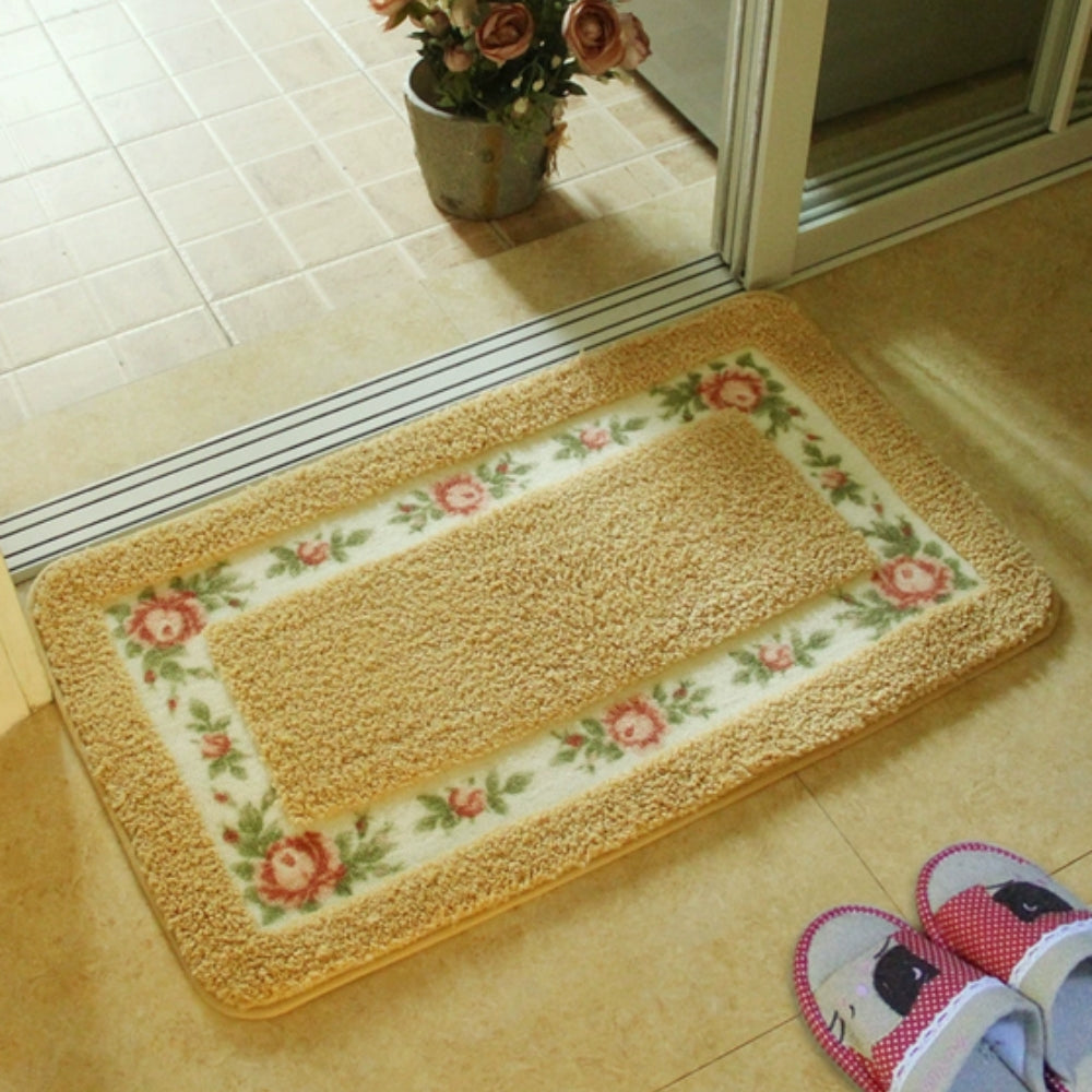 Floral Border Absorbent Bath Mat Golden Rose