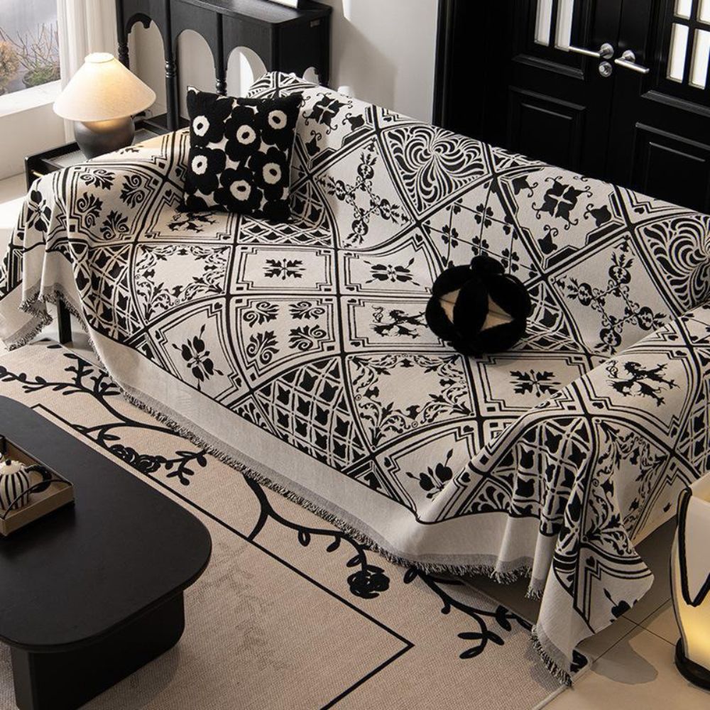 Florentine Pattern Sofa Cover Ivory Noir