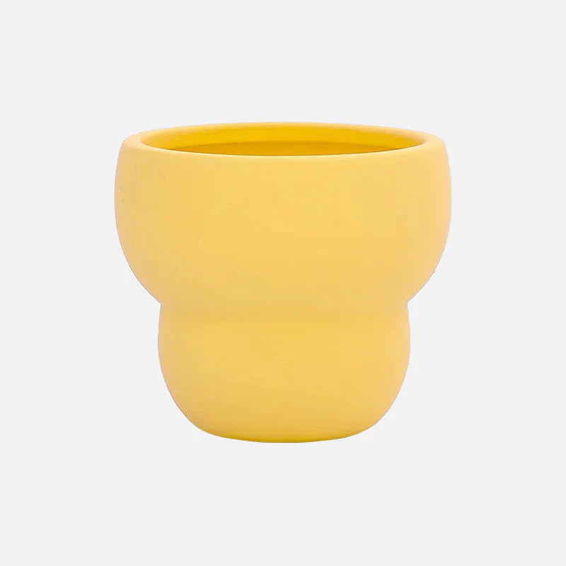 Flower Bud Ceramic Potted Planter Medium Yellow