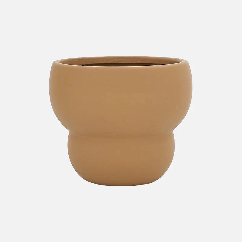 Flower Bud Ceramic Potted Planter Medium Brown