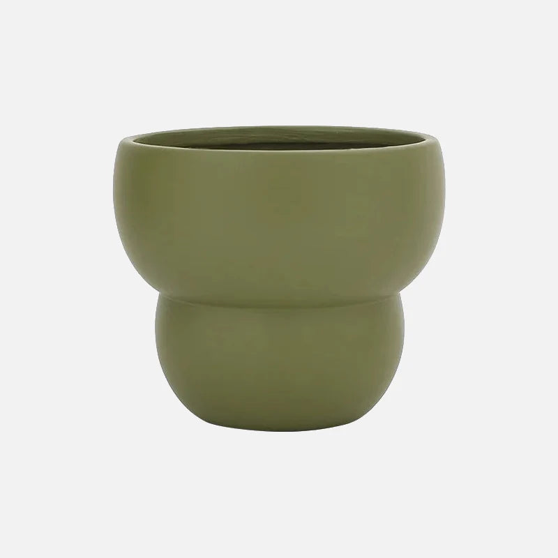Flower Bud Ceramic Potted Planter Medium Army Green