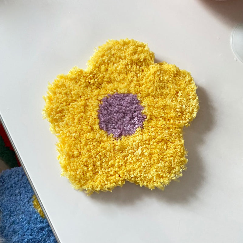 Flower Hand Tufted Coaster & Mat Yellow