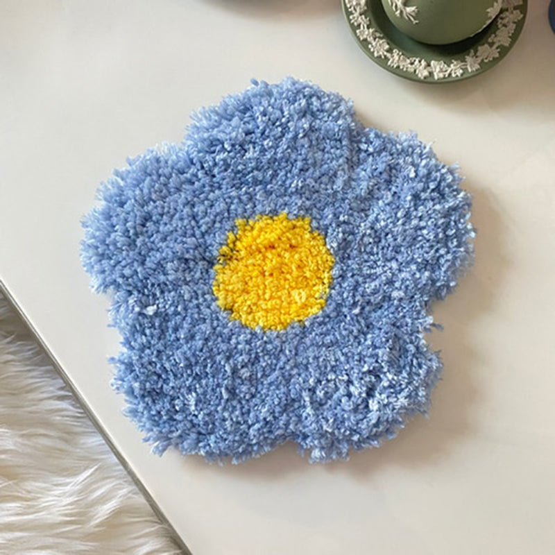 Flower Hand Tufted Coaster & Mat Blue