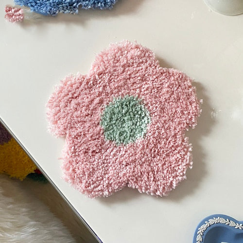 Flower Hand Tufted Coaster & Mat Pink