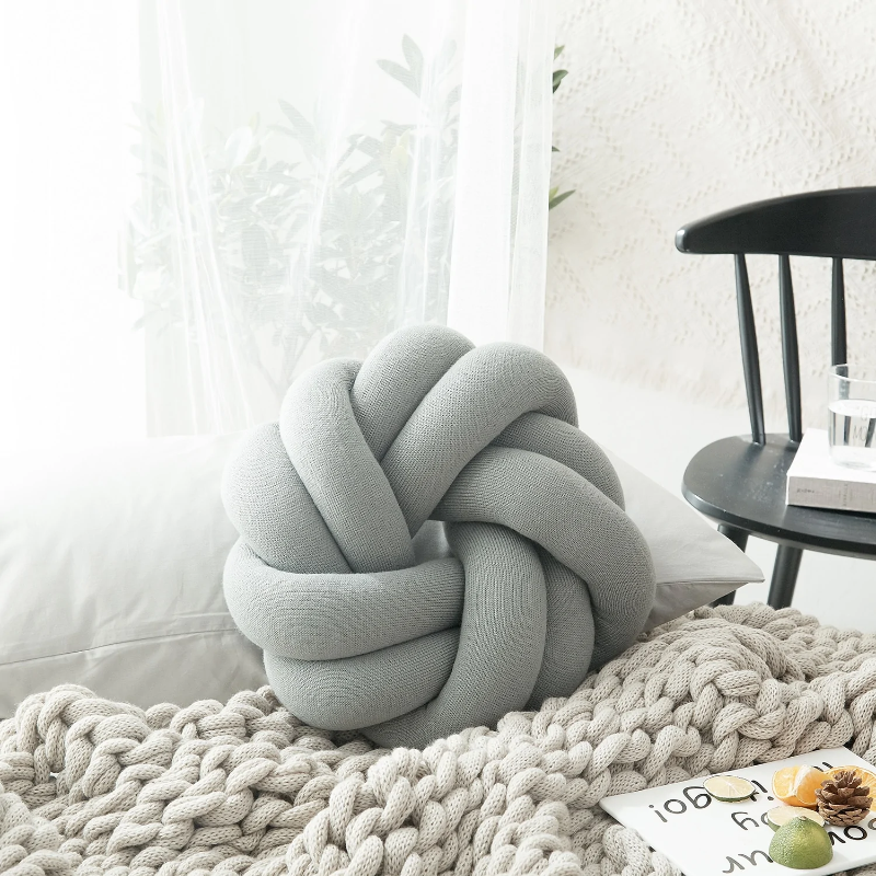 Flower Knot Soft Cotton Knit Pillows Gray