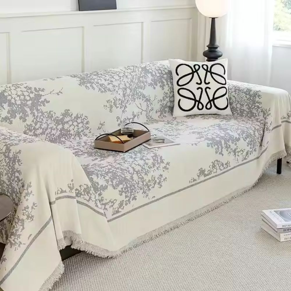 Chenille Flowerfield Sofa Cover Muted Lavender