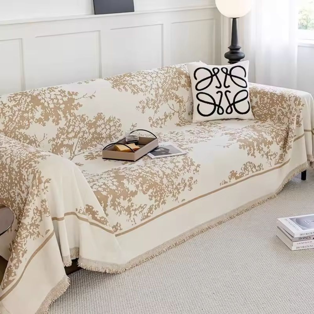 Chenille Flowerfield Sofa Cover Warm Taupe