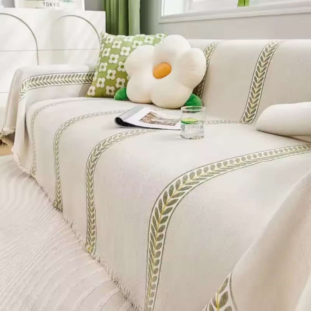 Flourish Leaf Sofa Cover Willow Crest Ivory
