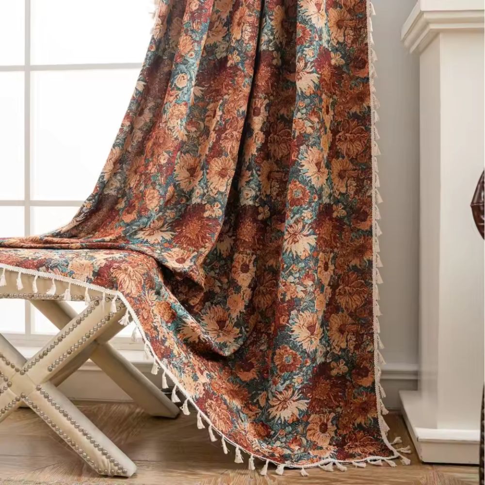 French Vintage Floral Tapestry Curtain Autumn Floral