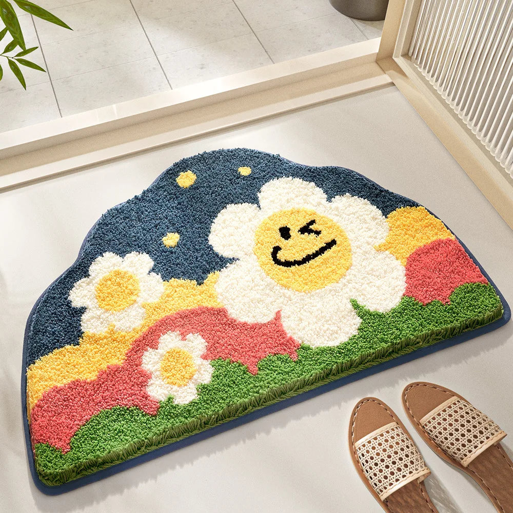 Whimsy Garden Plush Bath Mat Smiley Face