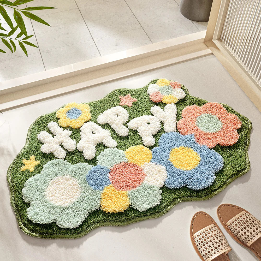 Whimsy Garden Plush Bath Mat Happy