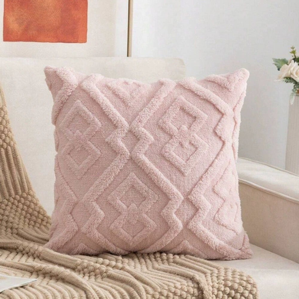 Fuzzy Diamond Pattern Cushion Cover Blush Soft