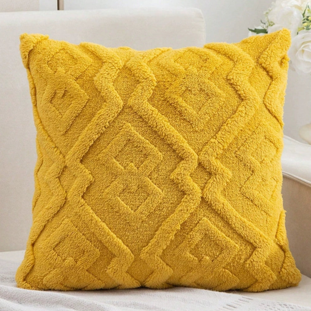 Fuzzy Diamond Pattern Cushion Cover Gold Fleece