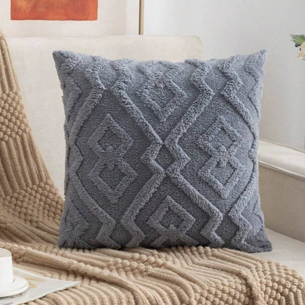 Fuzzy Diamond Pattern Cushion Cover Slate Weave