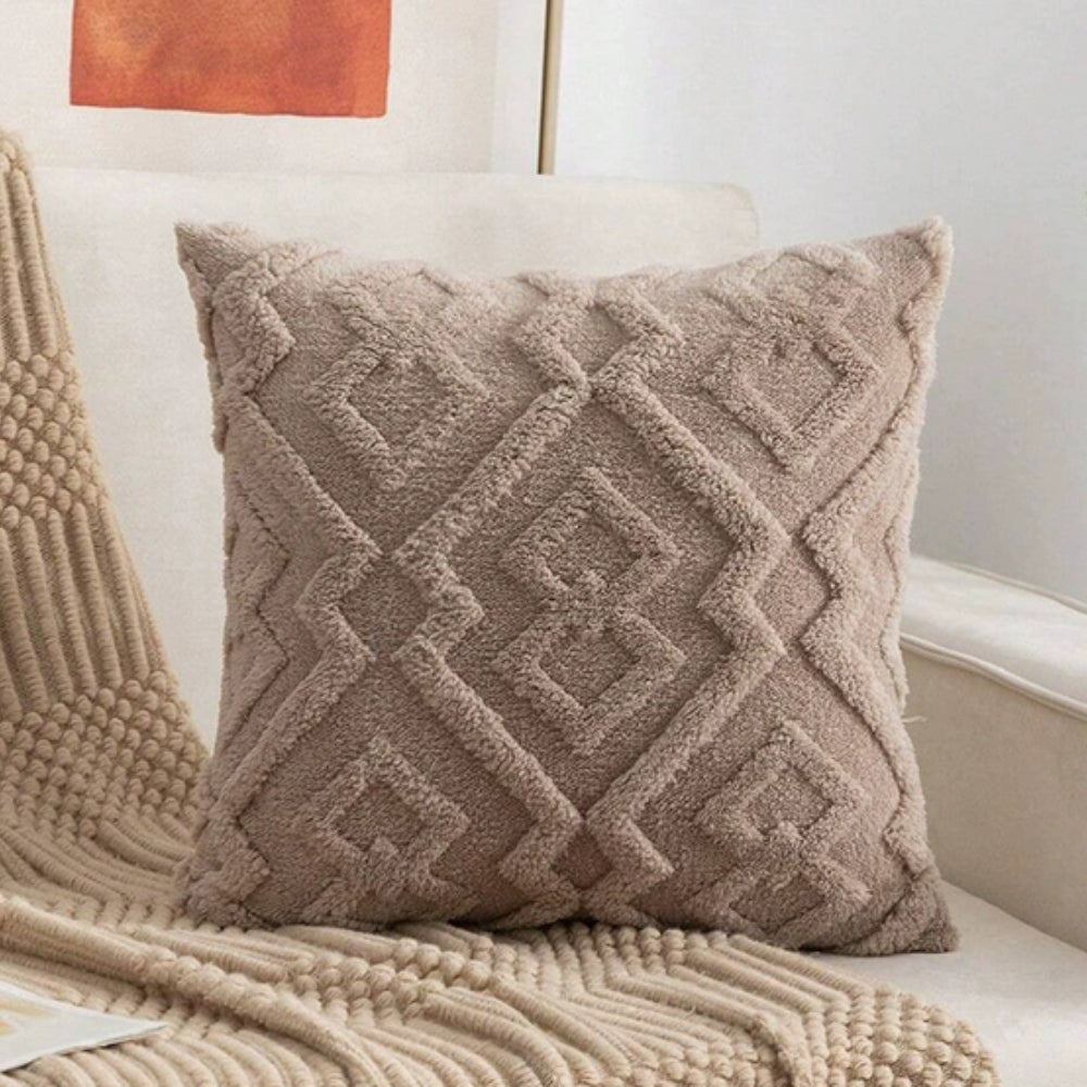 Fuzzy Diamond Pattern Cushion Cover Umber Soft