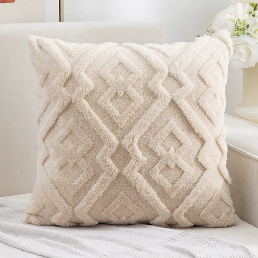 Fuzzy Diamond Pattern Cushion Cover Ivory Luxe