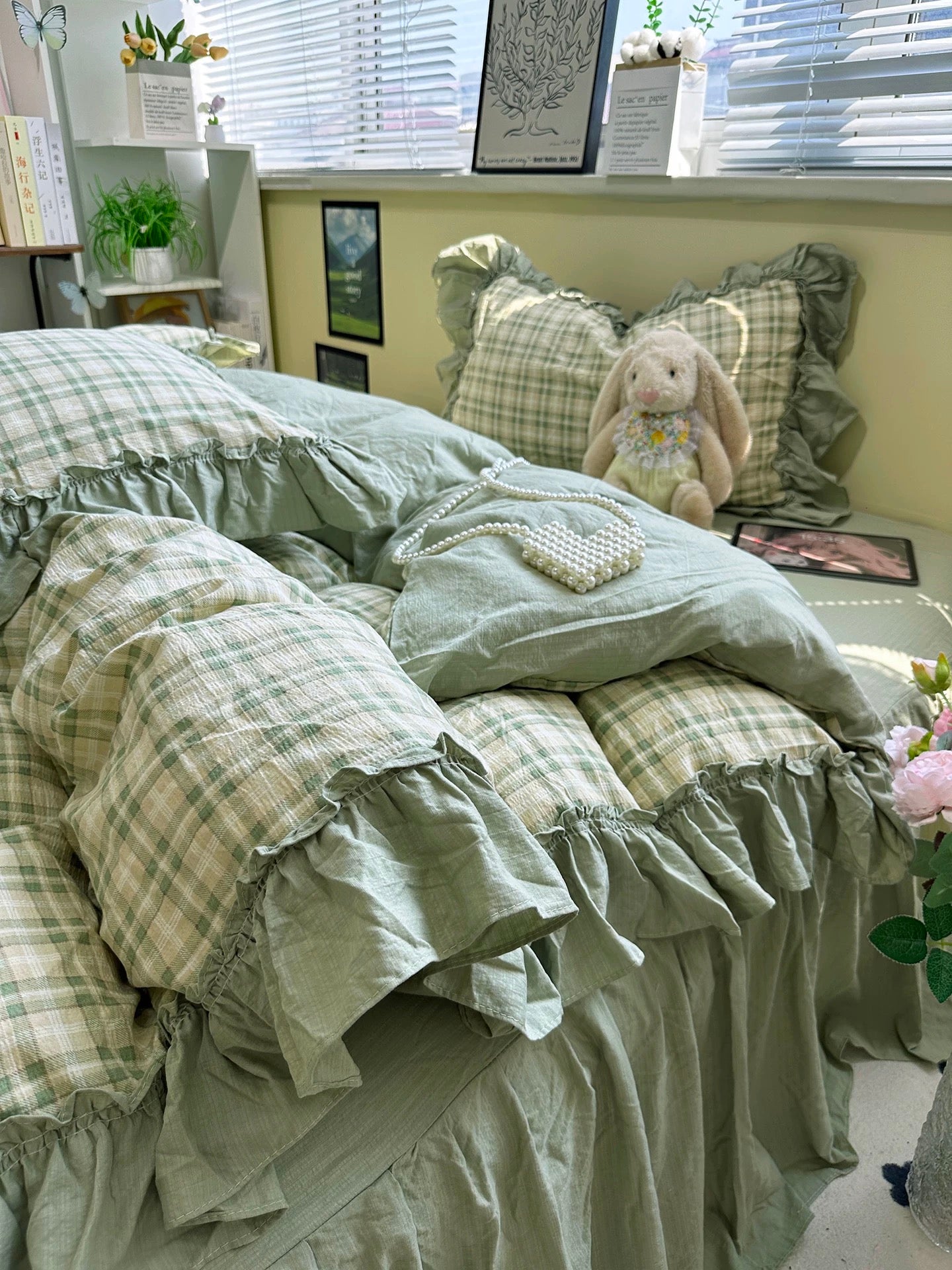 Sage Green Washed Cotton Duvet Cover Set