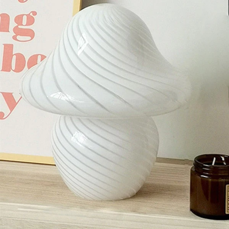 Gala Mushroom Glass LED Table Lamp White Swirl Large