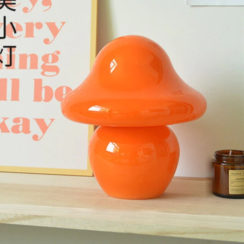 Gala Mushroom Glass LED Table Lamp Orange Large