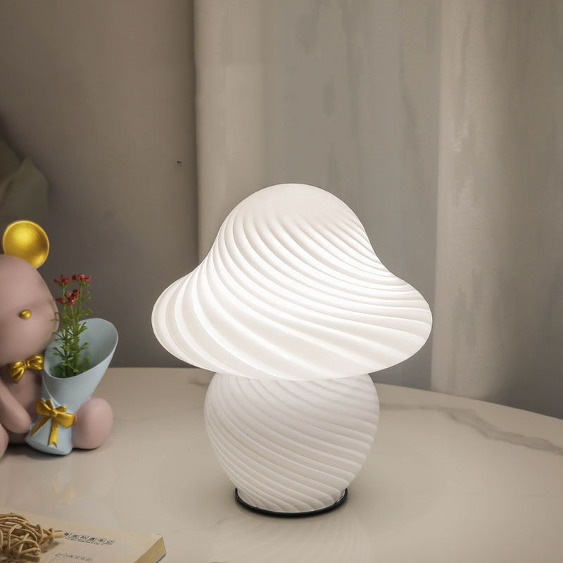 Gala Mushroom Glass LED Table Lamp White Swirl Small