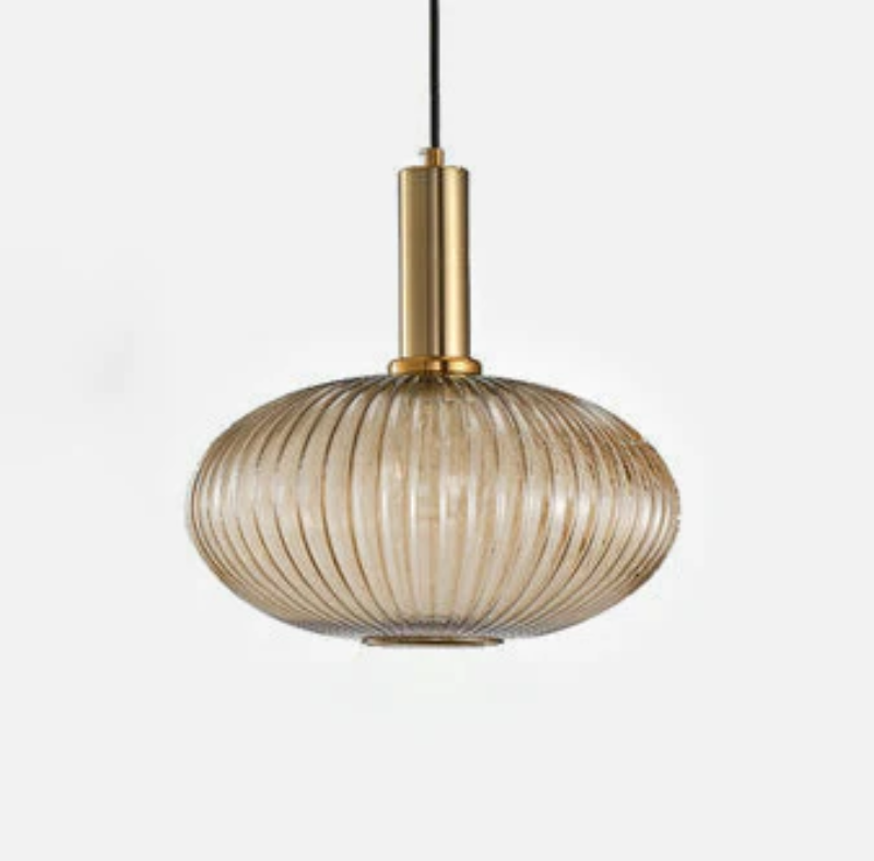 Gema Ripple Glass Pendant Light Cognac Oval