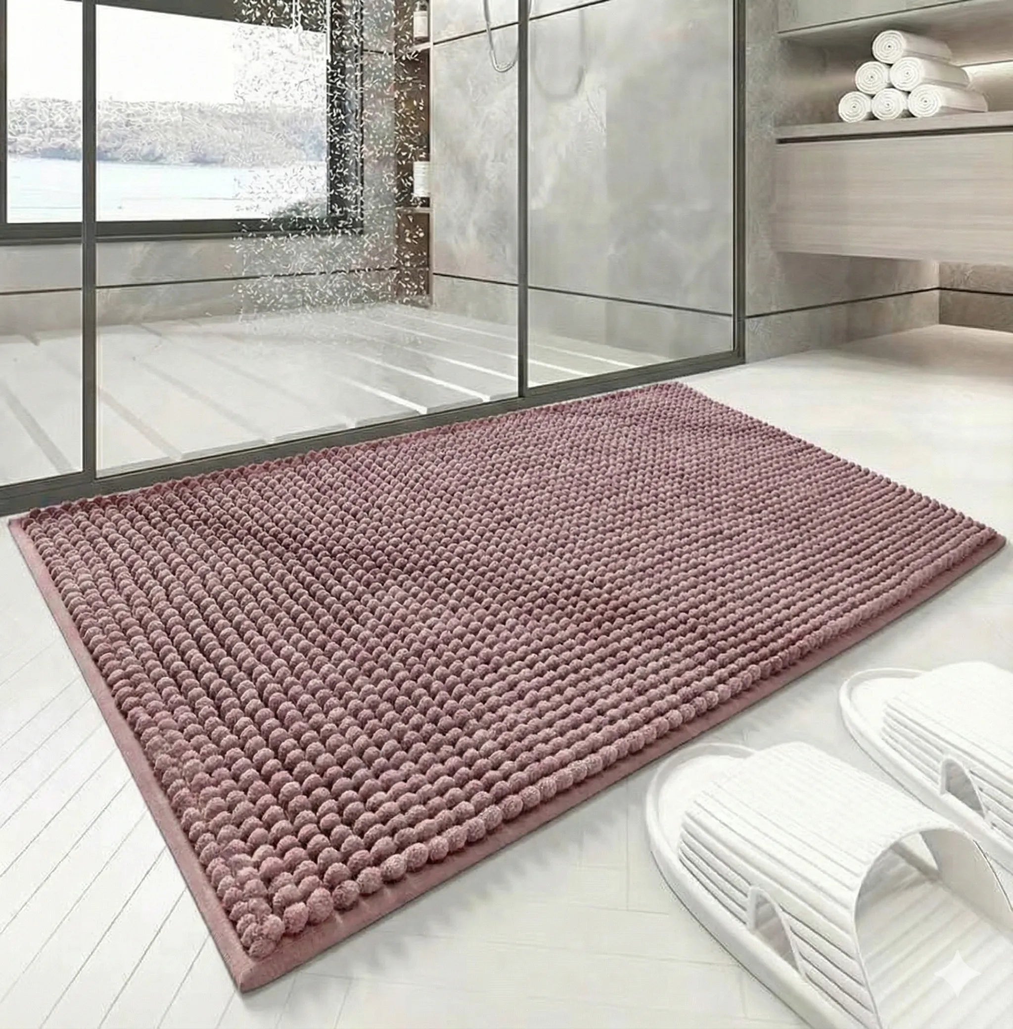 Super Absorbent Chenille Bathroom Mat Pink