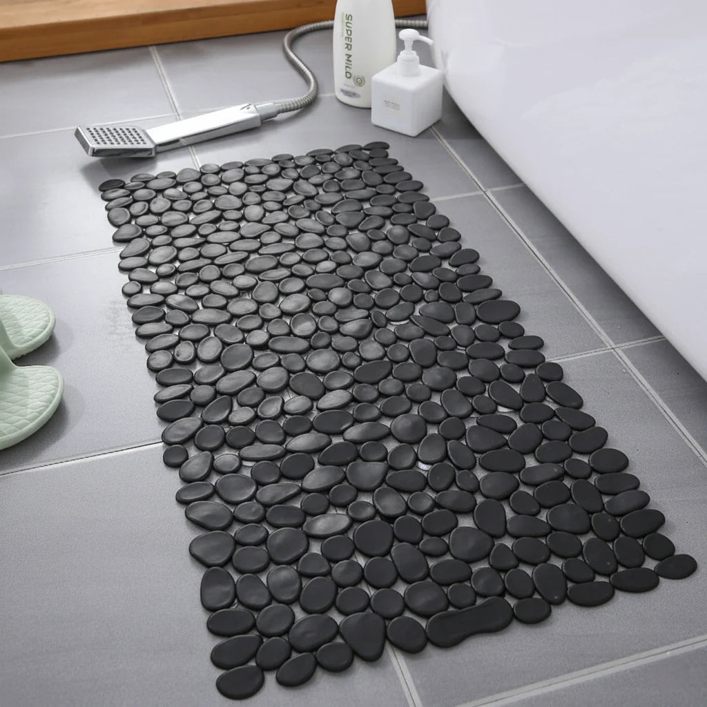 BPA Free Pebble Bath Mat Black 35"×16"