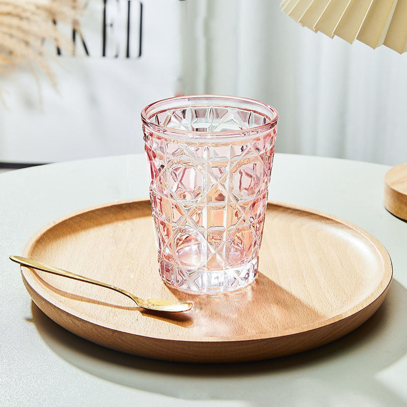 Genie Checkered Diamond Glass Drinking Cup Pink