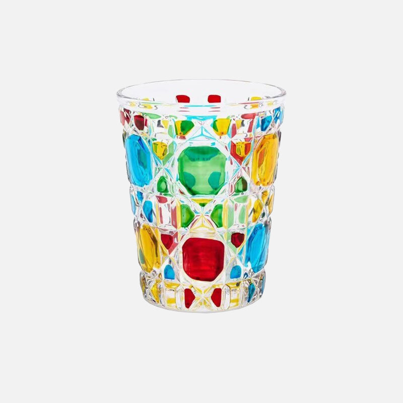 Genie Checkered Diamond Glass Drinking Cup Colorful
