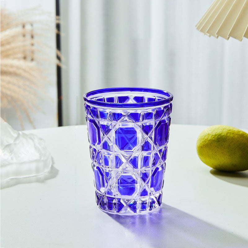 Genie Checkered Diamond Glass Drinking Cup Blue