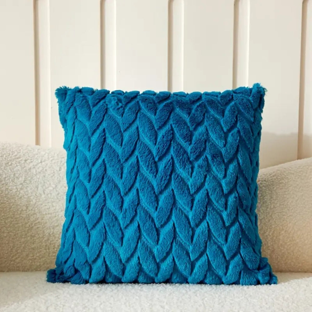 Geo Leaves Embroidered Cushion Cover Ocean Knit