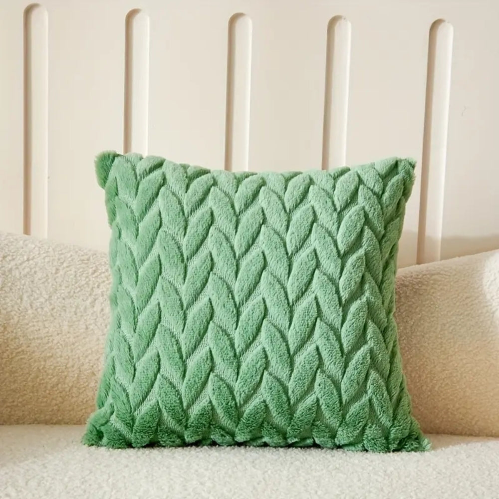 Geo Leaves Embroidered Cushion Cover Sage Braid