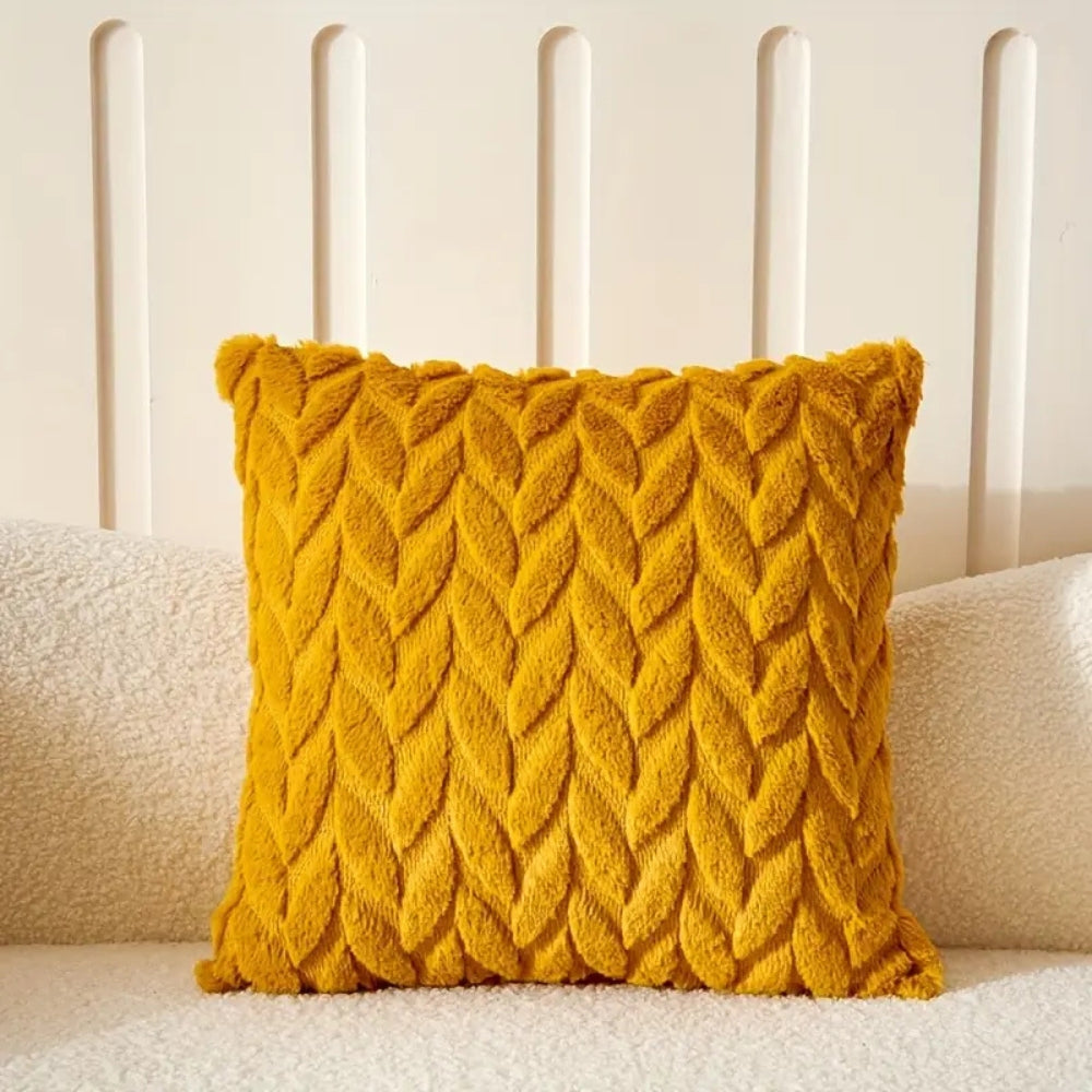 Geo Leaves Embroidered Cushion Cover Golden Stitch