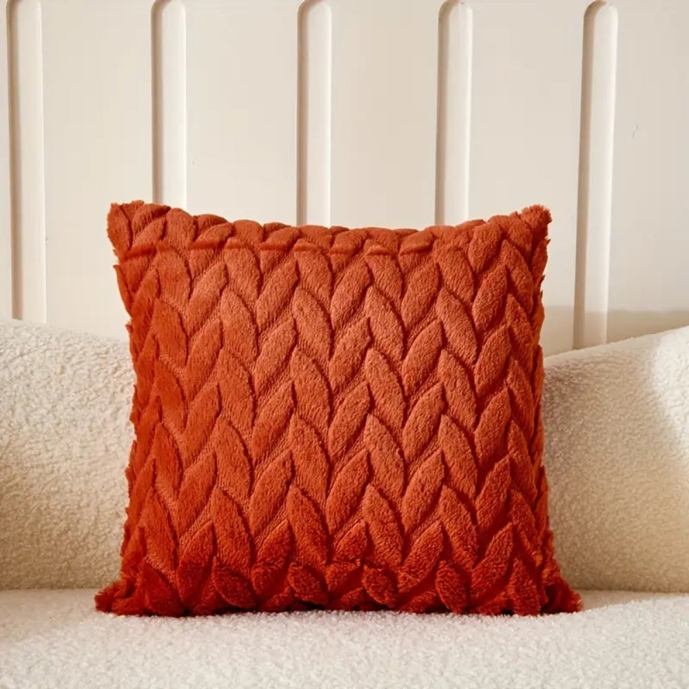 Geo Leaves Embroidered Cushion Cover Rust Thread