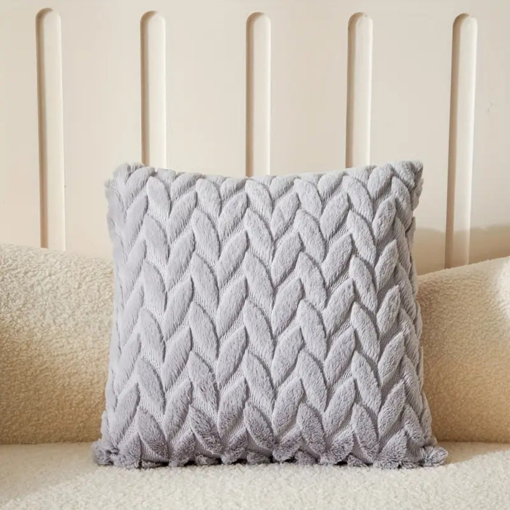 Geo Leaves Embroidered Cushion Cover Pebble Twist
