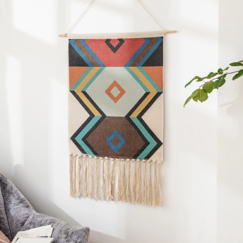 Geometric Hanging Tapestry Multi Color Contrast
