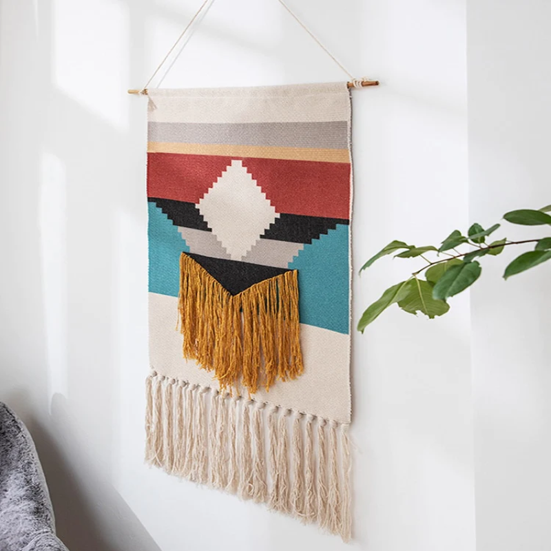 Geometric Hanging Tapestry Mustard Fringe