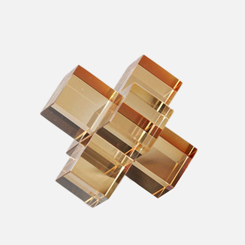 Geometric Square Crystal Cross Statue Amber Small
