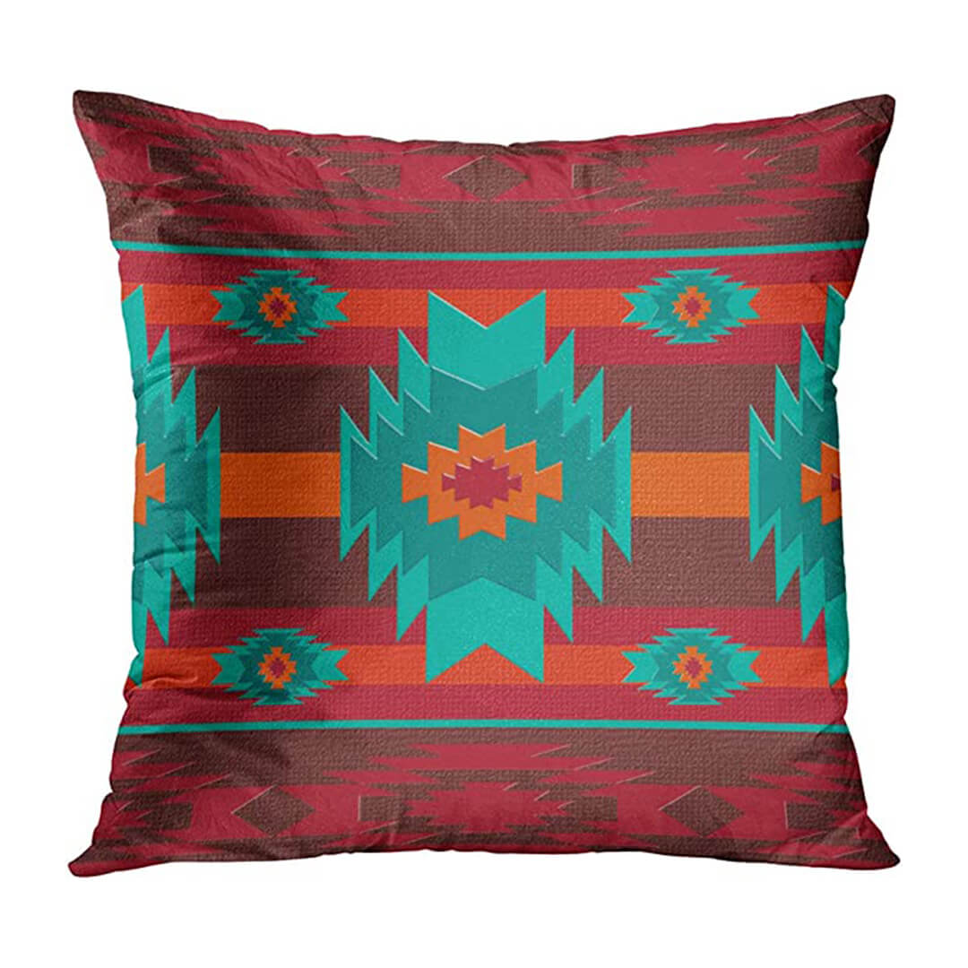 Red Rustic Aztec Cushion Covers Geometric