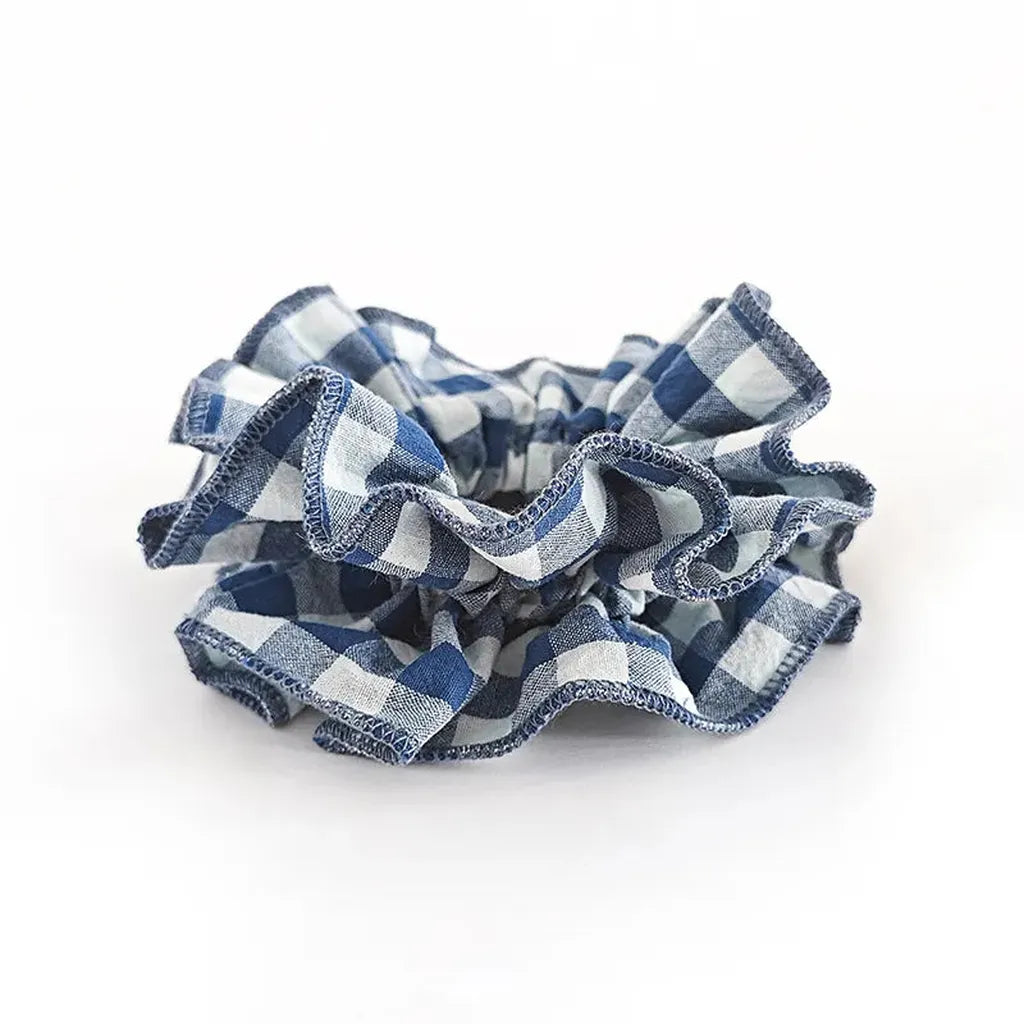 Handmade Layered Gingham Scrunchie Navy