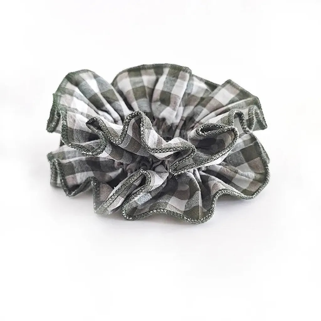 Handmade Layered Gingham Scrunchie Green