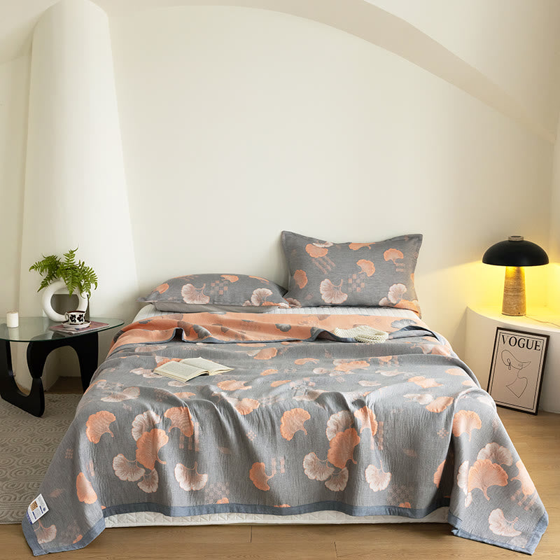 Ginkgo Cotton Quilt - 100% Cotton Gray & Orange