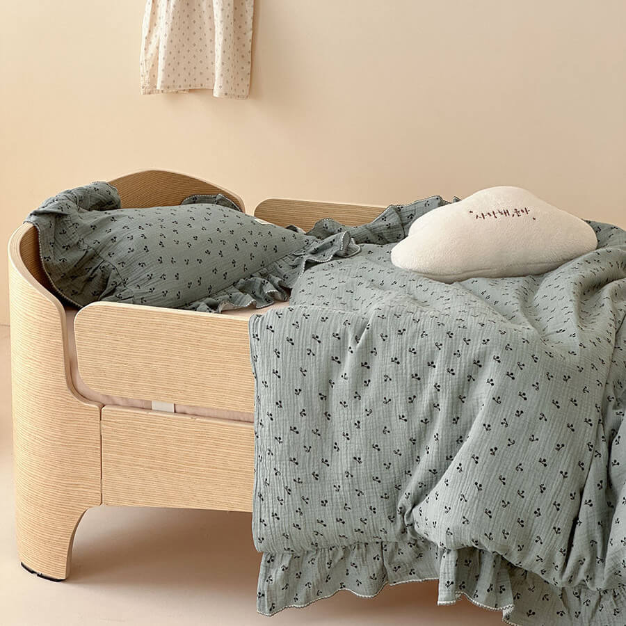 Sage Floral Cotton Gauze Bedding Set — Ruffled Kids Duvet Cover Set