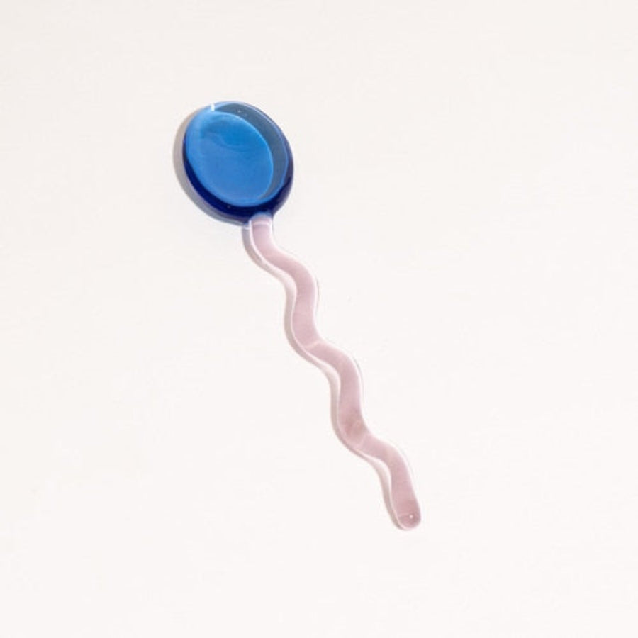Glass Candy Wavy Stirrer & Spoon Pink - Blue