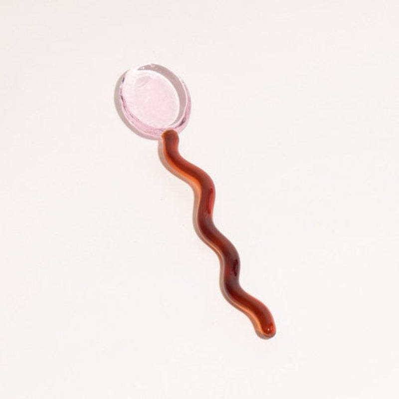 Glass Candy Wavy Stirrer & Spoon Pink - Red
