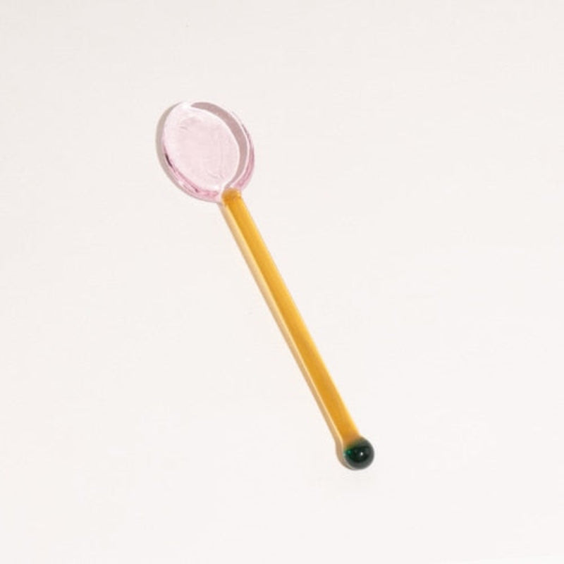 Glass Candy Wavy Stirrer & Spoon Pink - Amber