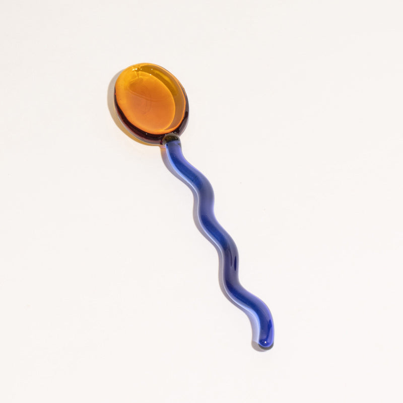 Glass Candy Wavy Stirrer & Spoon Brown - Blue