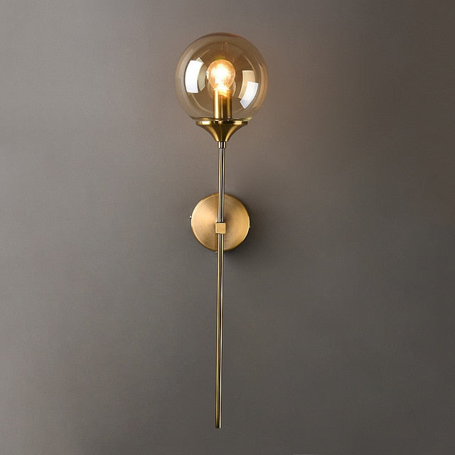 Glass Torch Brass Wall Light Cognac